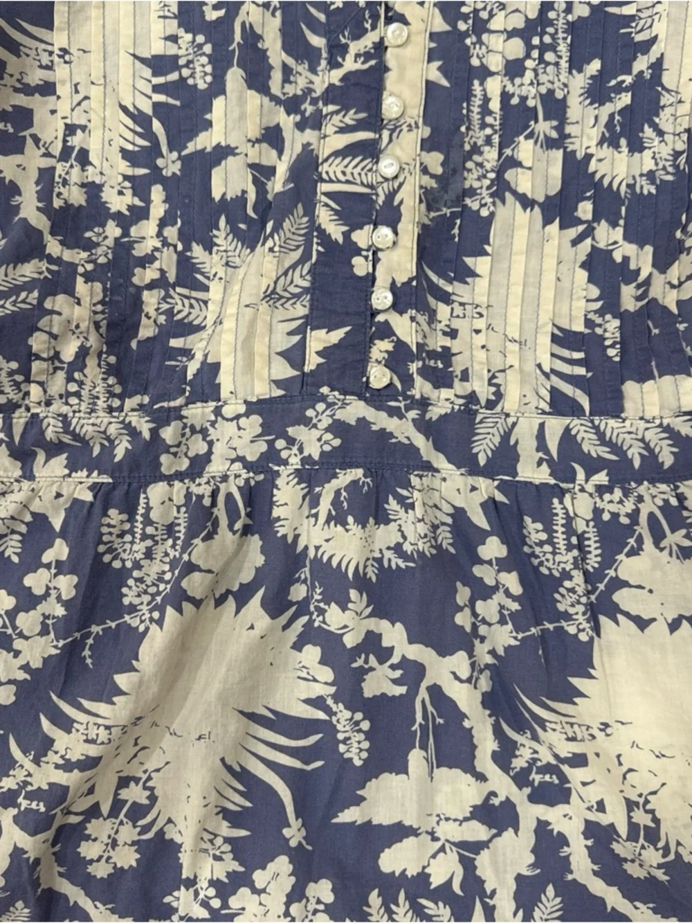 ALC Women’s Blouse 2X Blue White Floral 100% Cotton Summer Top Short Sleeve - Picture 4 of 5